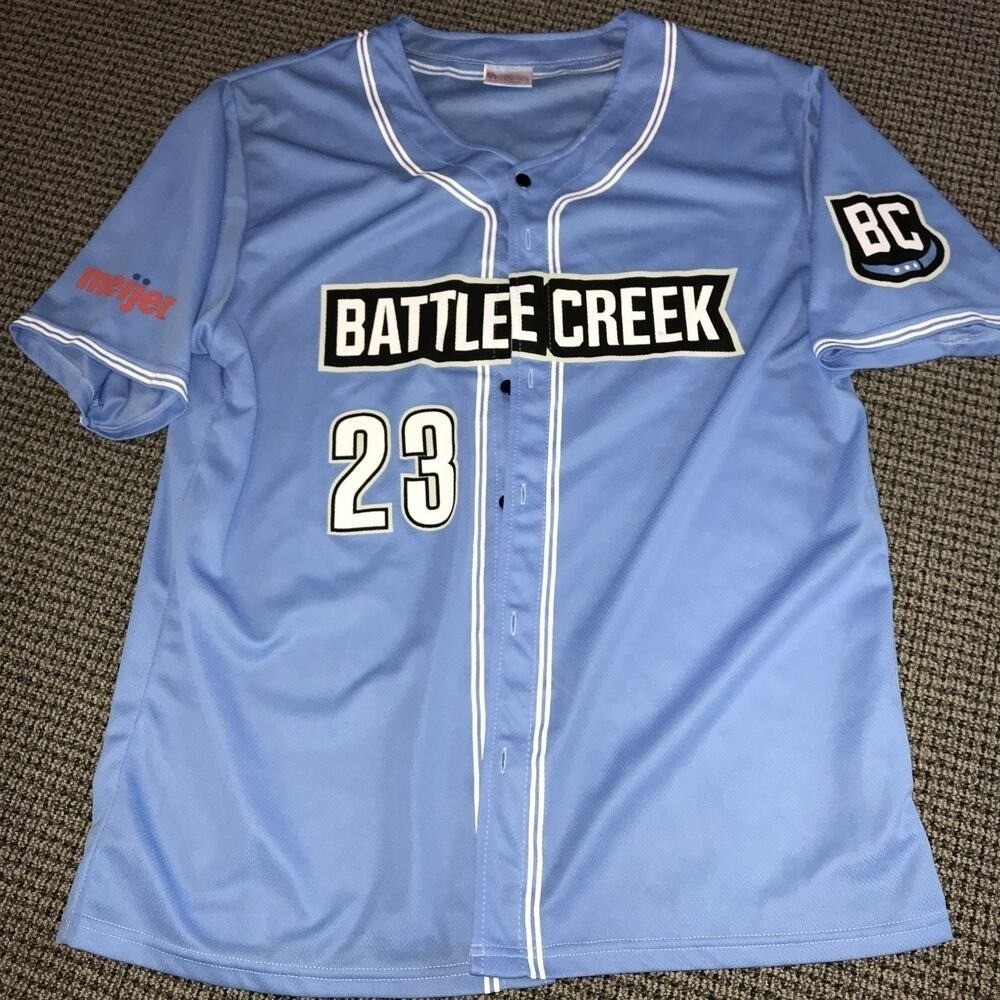 Battle Creek Battle Jacks 2023 Blue Giveaway Jersey EUC